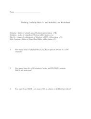 Molarity, Molality Mass %, and Mole Fraction Worksheet