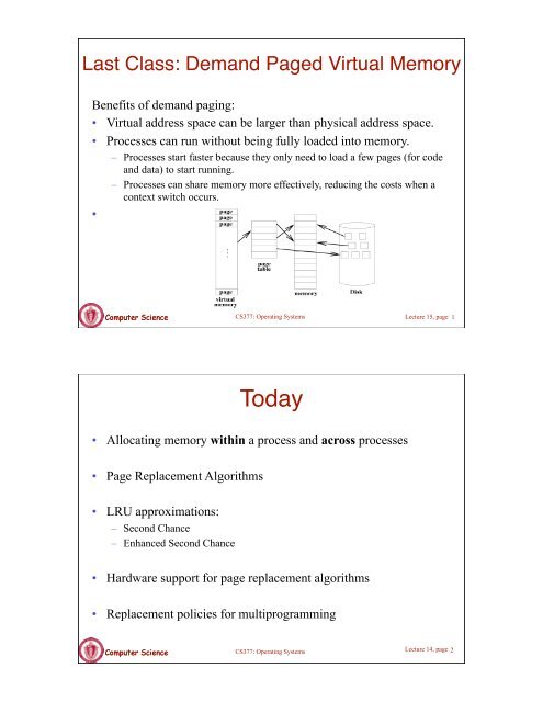 Virtual memory and page replacement - Laboratory for Advanced ...