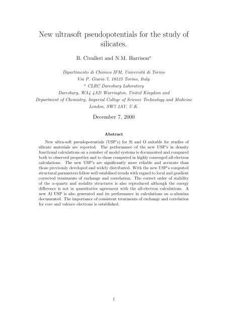 New ultrasoft pseudopotentials for the study of silicates. - STFC's ...