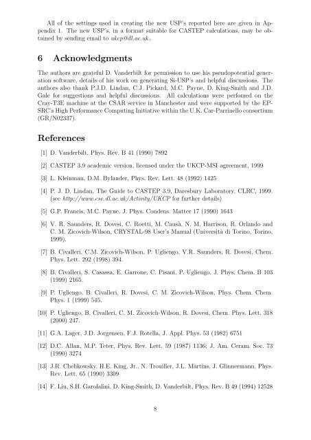 New ultrasoft pseudopotentials for the study of silicates. - STFC's ...