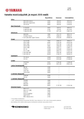 Yamaha moottoripyÃƒÂ¶rÃƒÂ¤t ja mopot 2013-mallit - Yamaha Motor Europe