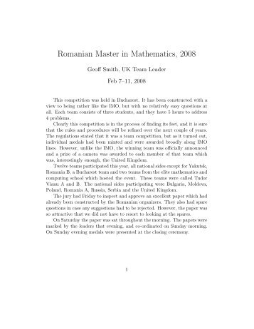 Romanian Master in Mathematics, 2008 - UK IMO Register