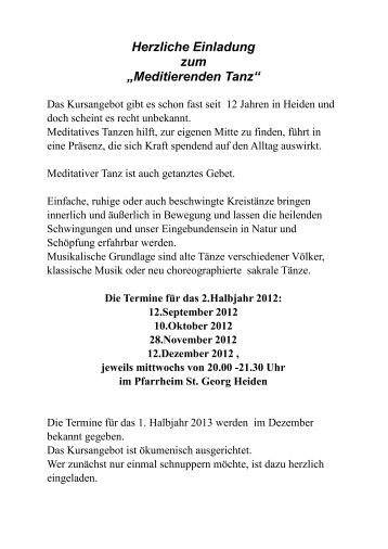 Einladung Meditativer Tanz - Pfarrgemeinde St. Georg Heiden