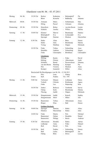 Altardienst vom 06. 06. - 03. 07.2011