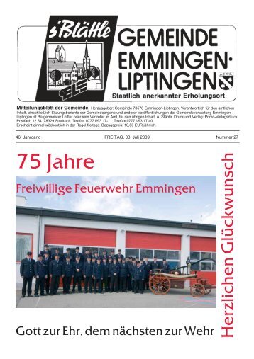 75 Jahre Freiwillige Feuerwehr Emmingen - Emmingen-Liptingen