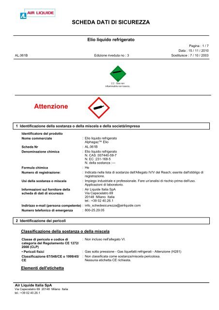 Elio liquido refrigerato - Air Liquide Italia