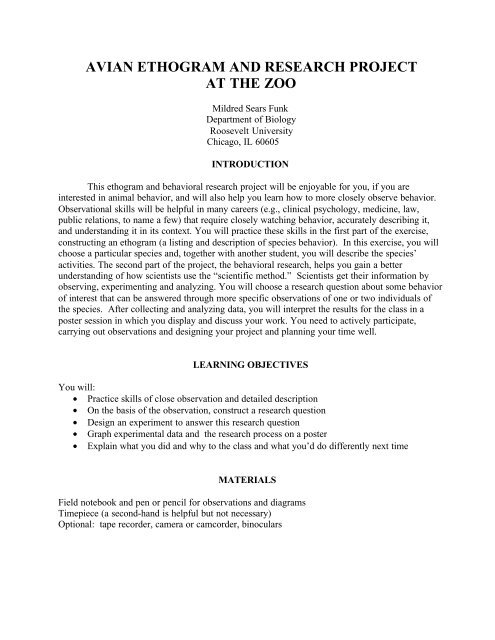 avian ethogram and research project at the zoo - Wilson ...