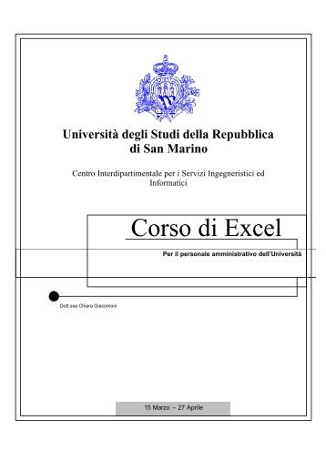 Corso di Excel - Università degli Studi della Repubblica di San Marino