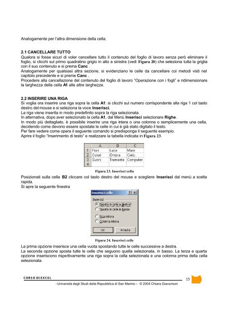 Corso di Excel - Università degli Studi della Repubblica di San Marino