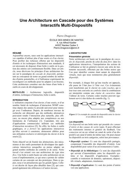 Une Architecture en Cascade pour des Systèmes Interactifs Multi ...