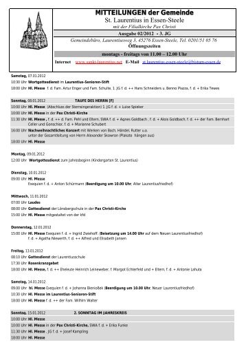 MITTEILUNGEN der Gemeinde St. Laurentius in Essen-Steele
