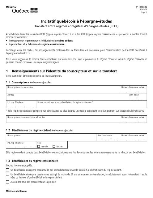 Transfert entre rÃ©gime enregistrÃ© d'Ã©pargne-Ã©tudes (REEE)