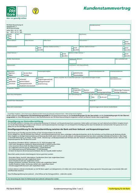 Kundenstammvertrag Psd Bank Braunschweig Eg