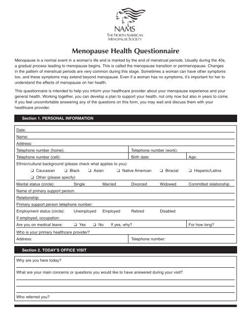 Meno Health Questionnaire (Page 1) - North American Menopause ...