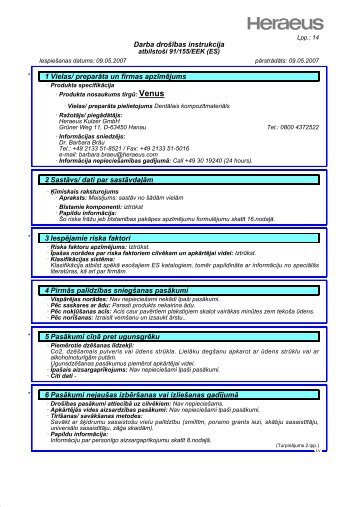 Darba droÅ¡Ä«bas instrukcija 1 Vielas/ preparÄta un firmas ... - Heraeus