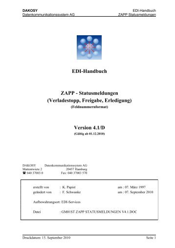 ZAPP-Statusmeldungen im Feldnummernformat - DAKOSY ...