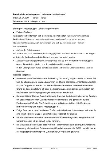 Protokoll der Arbeitsgruppe âHeime und Institutionenâ - SQMH