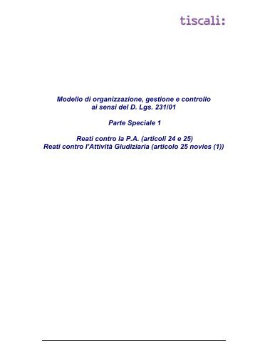 Modello di organizzazione, gestione e controllo ai sensi del ... - Tiscali