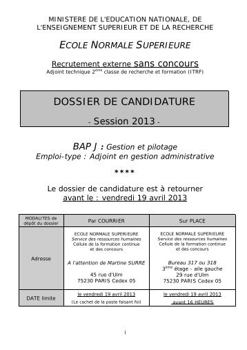 DOSSIER DE CANDIDATURE - Ecole Normale SupÃ©rieure