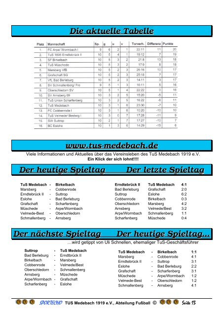 SPORTECHO Nr.272,Ausgabe 16/2007 - Tus Medebach 1919 e.V.