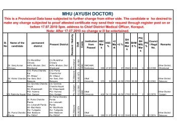 MHU Ayush Doctor - Koraput