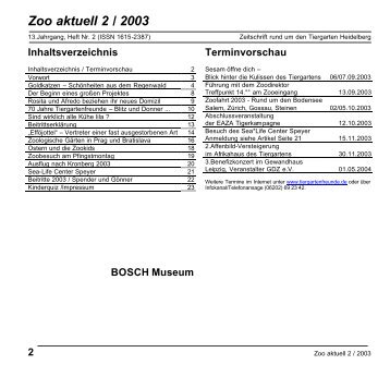 Zoo aktuell 2/2003 - Tiergartenfreunde Heidelberg eV