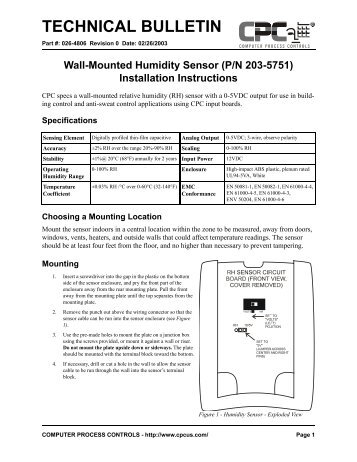 Wall-Mounted Humidity Sensor (P/N 203-5751) - icemeister.net