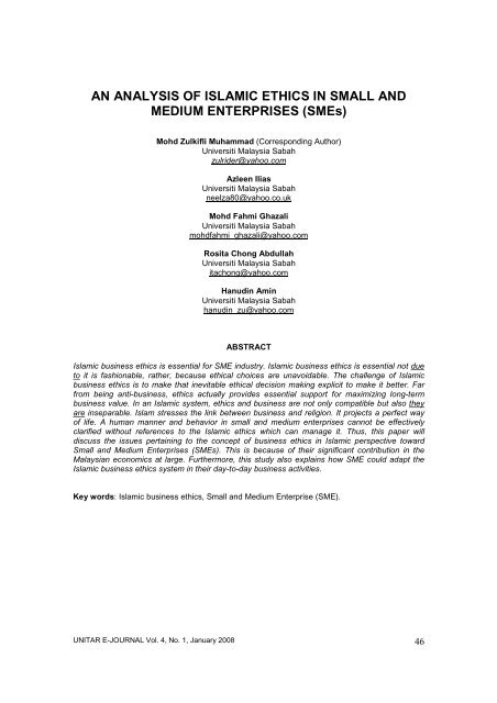 An Analysis of Islamic Ethics in Small and Medium Enterprises (SMEs)