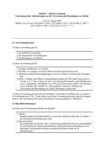 AltholzV - Altholzverordnung Verordnung über Anforderungen an ...