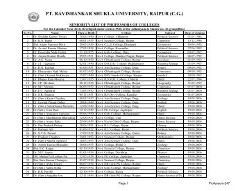 Teachers of Colleges - Pt. Ravishankar Shukla University, Raipur