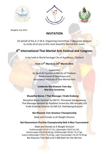 INVITATION 8 International Thai Martial Arts Festival and ... - AITMA