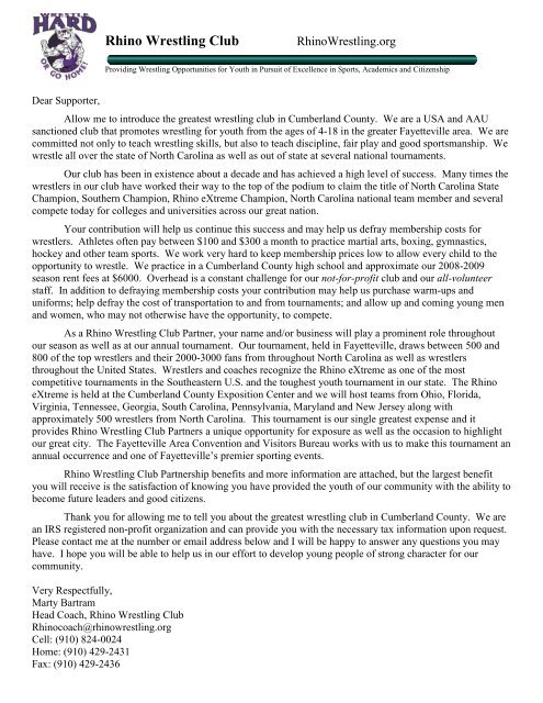 2008-9 Rhino Wrestling Club Partnership Letter.pdf - Team Rhino LLC