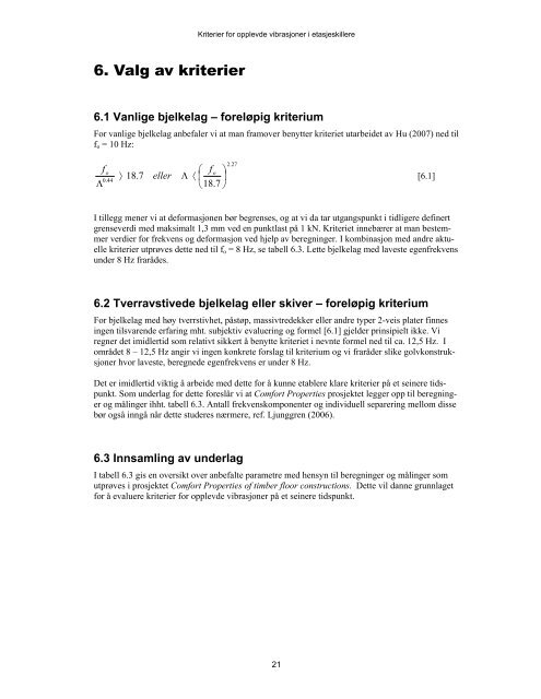 Kriterier for opplevde vibrasjoner i etasjeskillere - Sintef