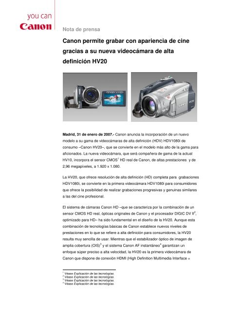 Descargar nota de prensa completa [PDF, 113 KB] - Canon EspaÃ±a