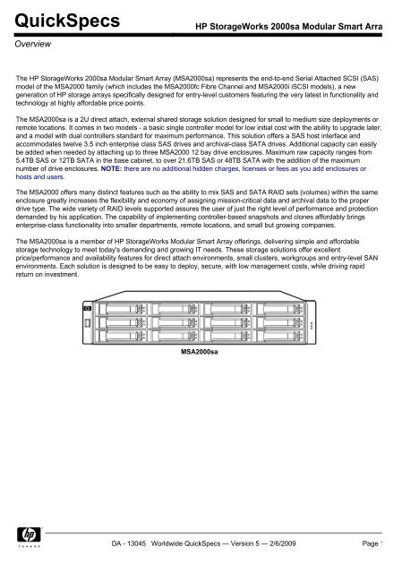 HP StorageWorks 2000sa Modular Smart Array