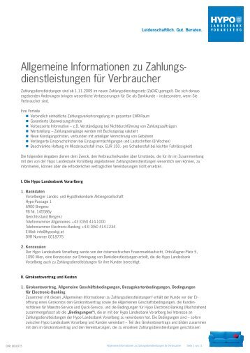 Allgemeine Informationen zu Zahlungs - Hypo Landesbank Vorarlberg