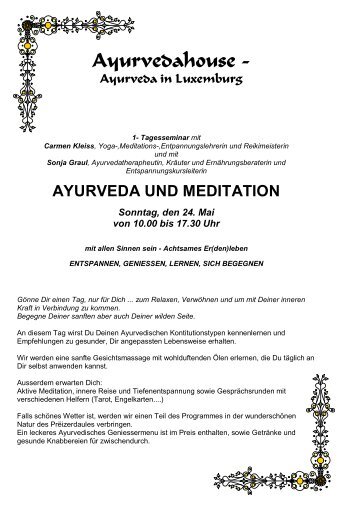AYURVEDA UND MEDITATION Sonntag, den 24 ... - Ayurvedahouse