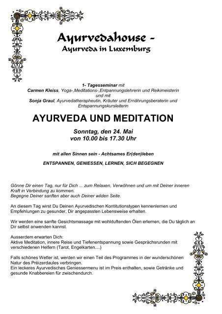 AYURVEDA UND MEDITATION Sonntag, den 24 ... - Ayurvedahouse