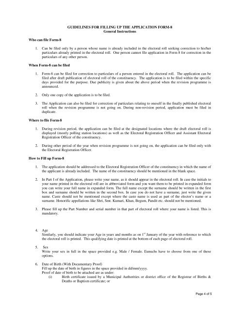 FORM 8 [See rule 13(1) and 26] Application for correction to ...