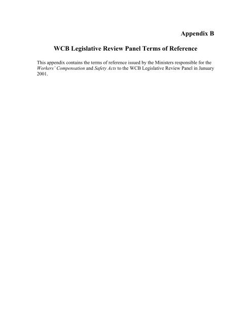 Act Now - The Report of the WCB Legislative Review Panel to the