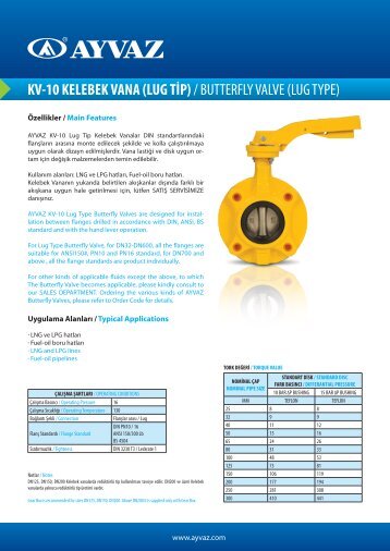 KV-10 KELEBEK VANA (LUG TÄ°P) / BUTTERFLY VALVE ... - Ayvaz