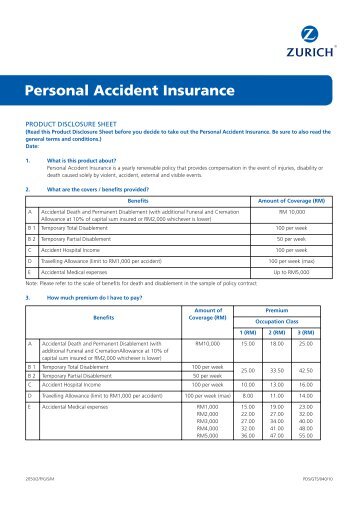 AWZUIN032 PDS - Personal Accident Insurance - Zurich