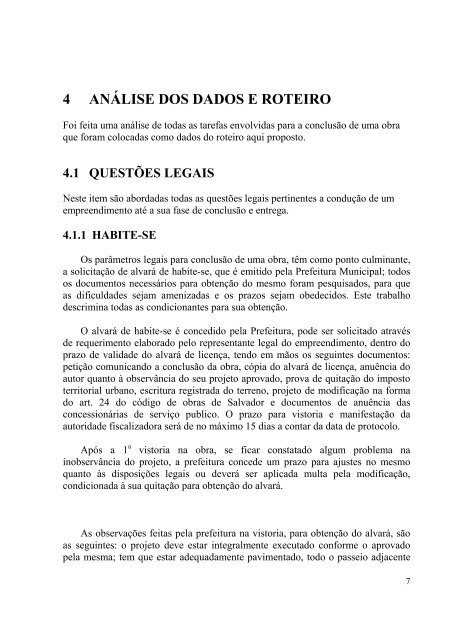 roteiro para finalizaÃ§Ã£o e entrega de obra - EspecializaÃ§Ã£o em ...