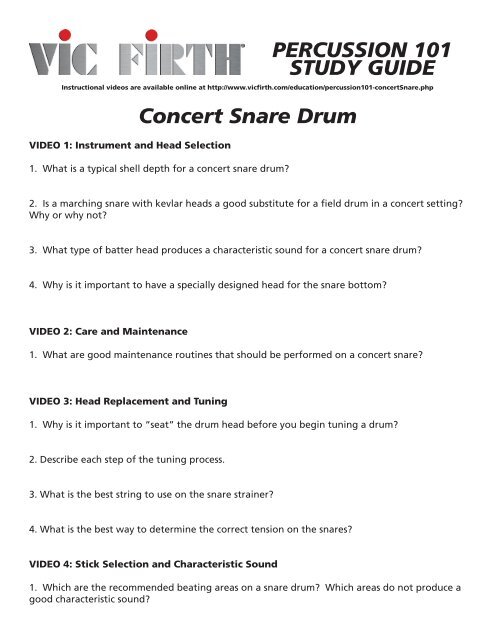 Vic Firth Stick Chart