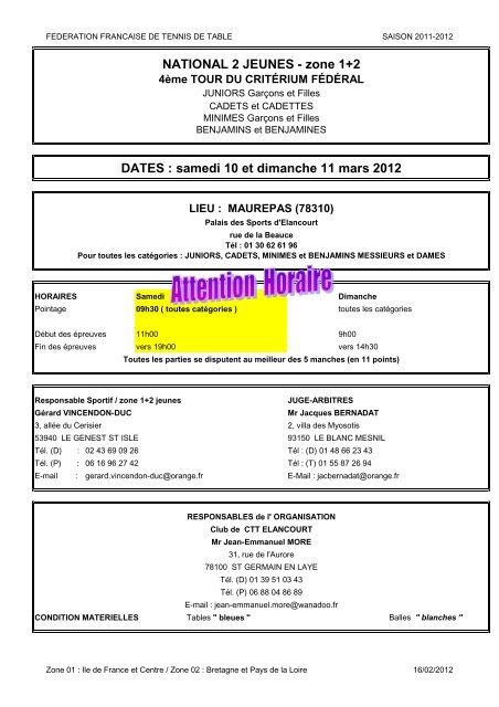 NATIONAL 2 JEUNES - zone 1+2 DATES : samedi 10 et dimanche ...