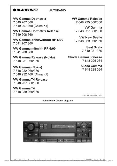 VW Gamma Release 7 648 225 060/360 VW Gamma 7 648 227 060 ...