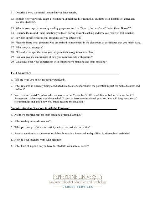 Interview Questions for Education Students - Pepperdine University