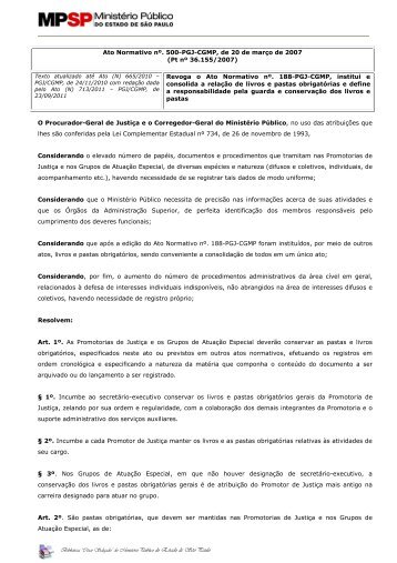 Ato Normativo nº 500 - PGJ/CGMP, de 20/03/2007.