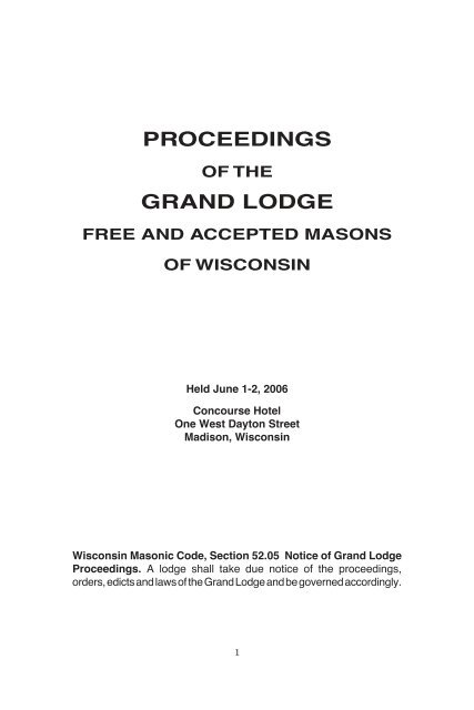 PROCEEDINGS GRAND LODGE - Freemasons of Wisconsin