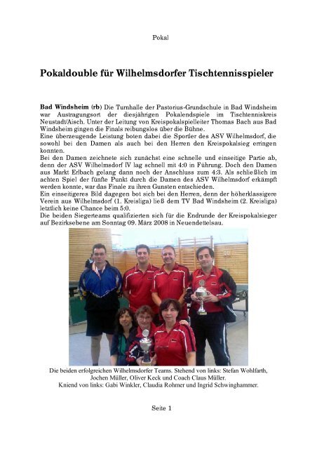 Pokaldouble für Wilhelmsdorfer Tischtennisspieler - Neustadt/Aisch
